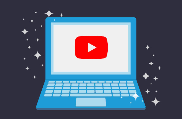 蓝笔记本电脑前方图象和屏幕上YouTube标识