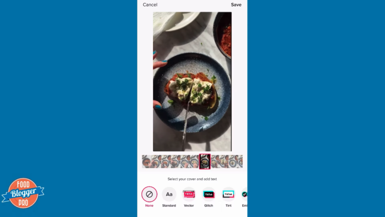 皇冠体育投注下载蓝滑动Food博客Pro标识和截图选择TikTok视频封面