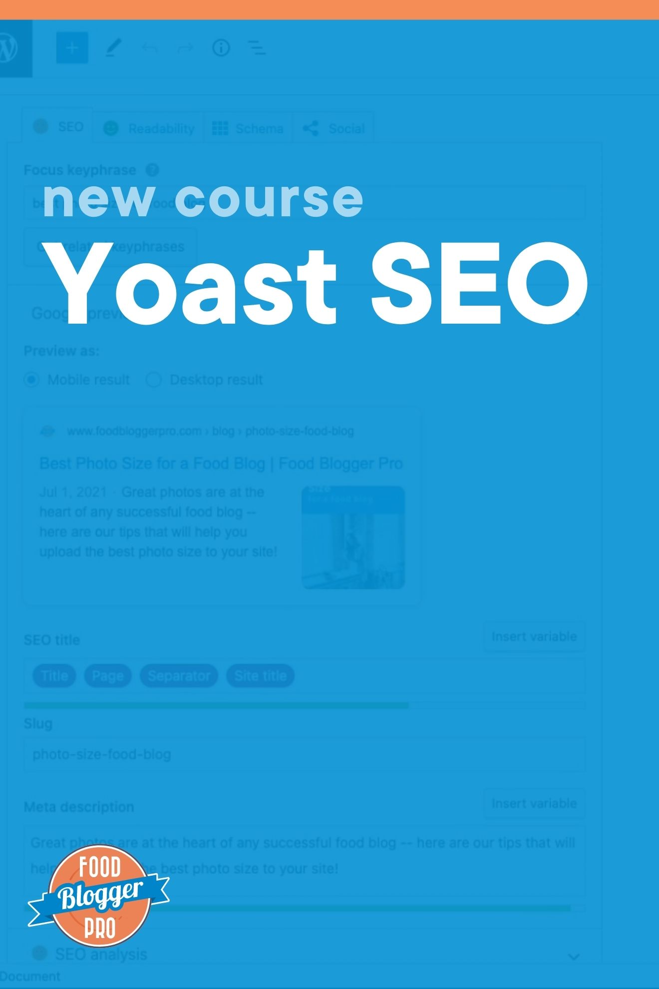 YoastSEO设置屏幕截图蓝背景读作“新课程:YoastSEO”。