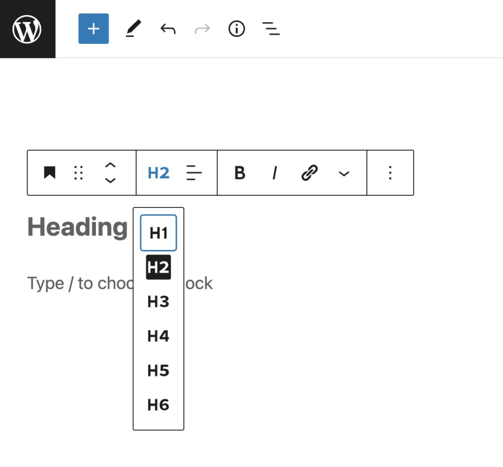 WordPress标题截图显示H1、H2、H3、H4、H5和H6