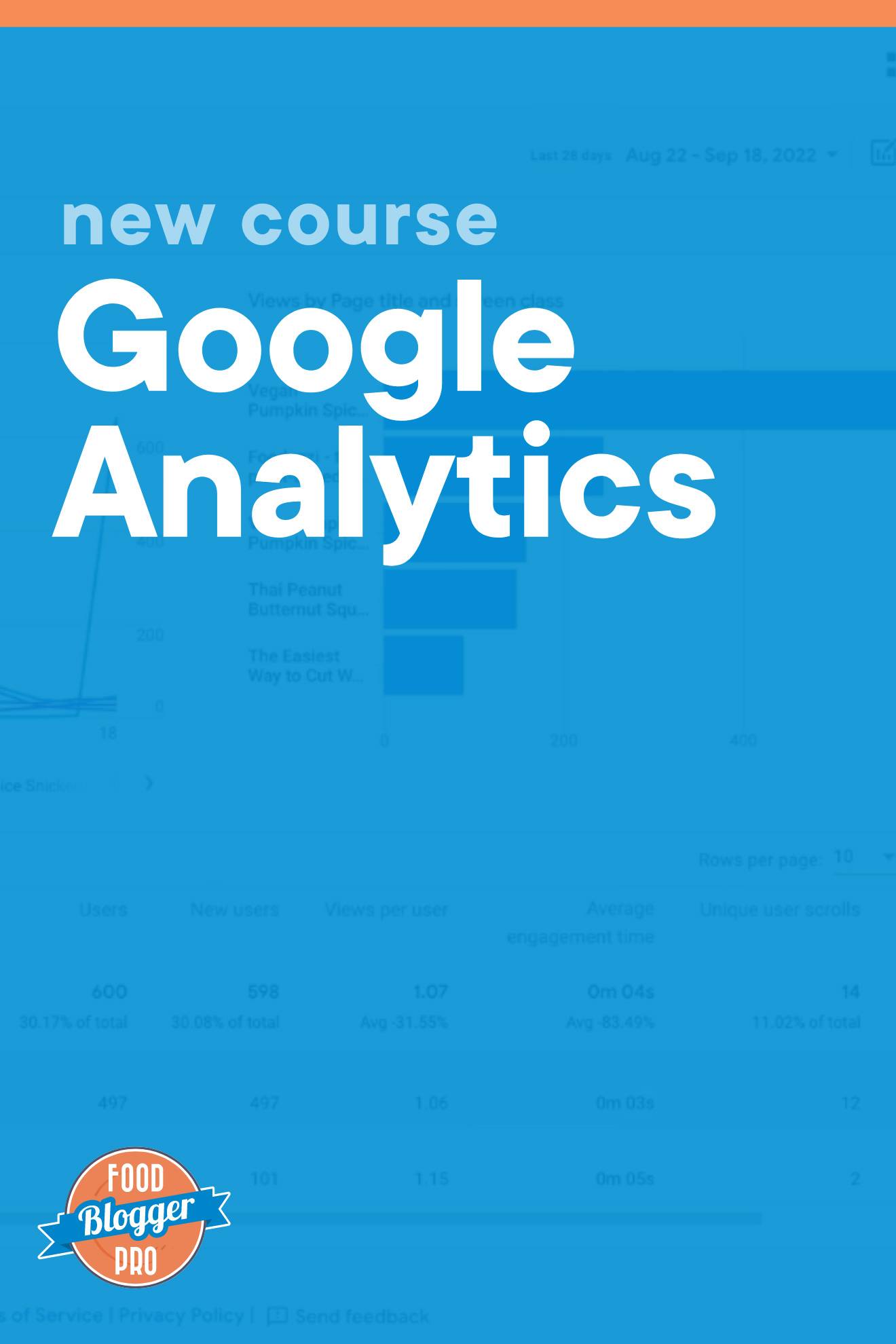 Google分析4蓝背景和文本读作“新课程:Google分析技术